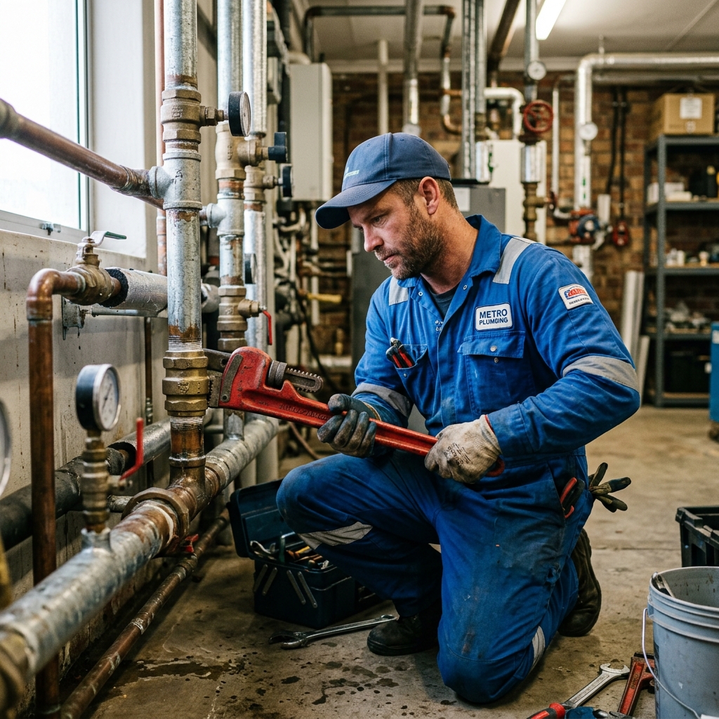 Engineer working on copper pipework